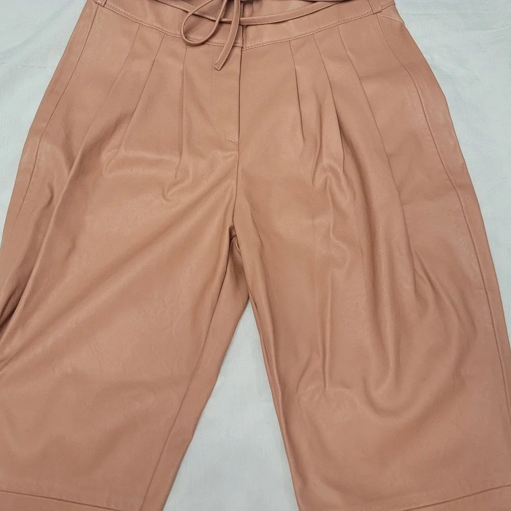 Blank NYC Anthropologie Vegan Leather Tie Waist Pleated Pants Pink Clay Size 28